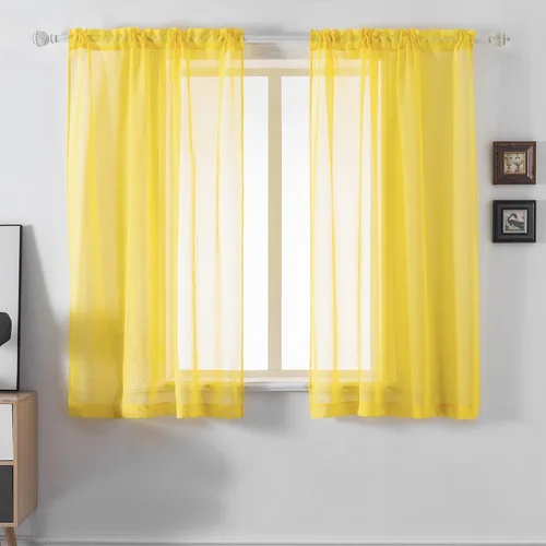 Vista 26 de DUALIFE - Cortinas transparentes de 54 pulgadas de largo, paneles de privacidad de gasa para ventanas, cortinas de lino semitransparentes
