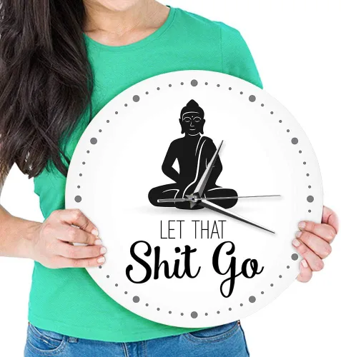 Vista 9 de The Geeky Days Let That Shit Go - Reloj de pared con cita divertida de Buda, decoración zen, arte humorístico, silencioso, sin tictac, regalo