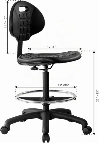 Vista 3 de Taburete ergonómico resistente de dibujo negro, fácil de limpiar, más grande (20") Adj. reposapiés y base (26") en el mercado. Rango Seat Ht
