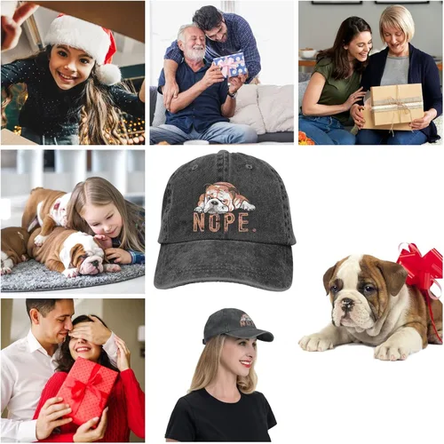 Vista 3 de ZSIXJNB Nope Lazy English Bulldog Baseball Hat English Bulldog Hat Funny Dog Lover Hiking Hats for Men Father Gifts Great Gift Black