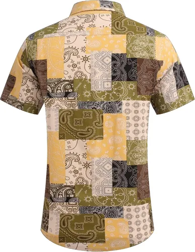 Vista 4 de COOFANDY Men Boys Linen Shirts Short Sleeve Button Down Shirts Hawaiian Tropical Shirts