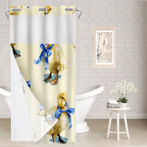 Vista 35 de Batmerry Maritime Nautical Hookless Shower Curtain with Snap in Liner Set, Anchors Ship Wheel Bath Curtain Magnetic Hem Quick-Drying Waterproof