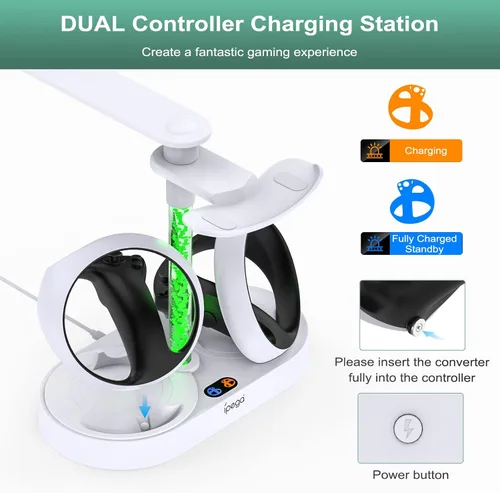 Vista 3 de FASTSNAIL Soporte de carga para Playstation VR2, auriculares verticales multifunción PS VR2 y controladores de sentido, estación de carga con 10