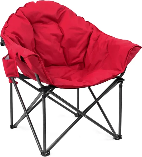 Vista 8 de ALPHA CAMP Silla de camping de gran tamaño, redonda, con platillo de luna, acolchada, plegable, con soporte para vasos y bolsa de transporte.