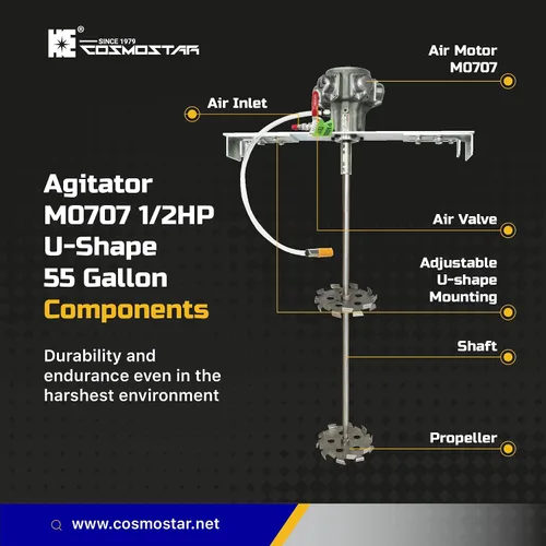 Vista 4 de COSMOSTAR - Mezclador de pintura de tambor ajustable con agitador neumático de 55 galones de 1/2 HP de 55 galones Mezclador de soporte neumático