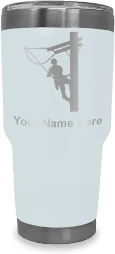 Vista 8 de LaserGram Taza aislada al vacío de 20 onzas, Lineman, grabado personalizado incluido (negro)