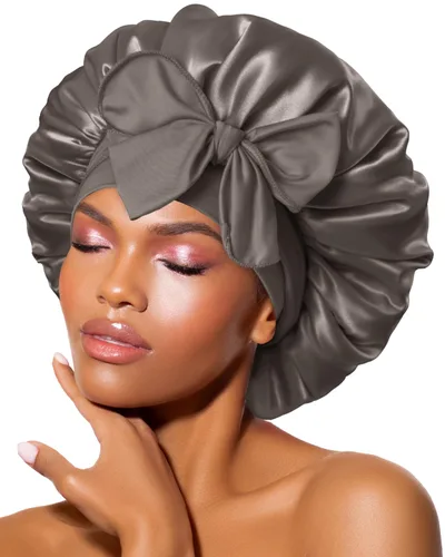 Vista 23 de BONNET QUEEN - Gorro de seda para dormir de BONNET QUEEN, gorro de satén para dormir con banda de amarre ajustable, para cabello rizado, de una sola