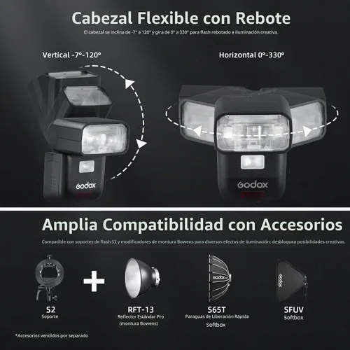 Vista 9 de Godox V480C TTL Speedlite Flash para cámaras Canon, HSS 1/8000s, pantalla