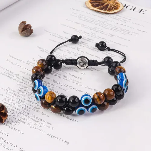 Vista 31 de Pulsera de triple protección, ojo de tigre malvado de ojo y obsidiana negra de 0.315 in, pulsera curativa para hombres y mujeres, pulsera curativa