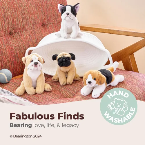 Vista 3 de Bearington Lil' Pugsly - Peluche de pug pequeño, lavable de 6 pulgadas, juguete suave con cara y piel expresiva, regalo adorable para niños
