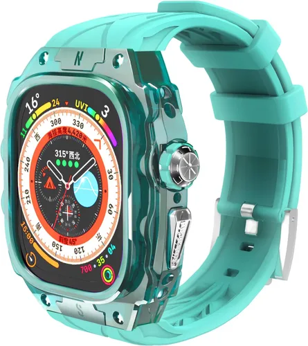 Vista 7 de Estuche de lujo translúcido para Apple Watch Ultra 1/2 de 49 mm, estuche resistente y ligero completamente envuelto con correa, correa de silicona