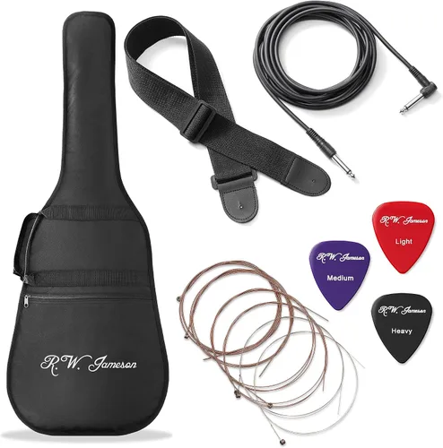 Vista 6 de Jameson Guitars - Guitarra eléctrica acústica Thinline de tamaño completo con funda y púas, negra, para diestros
