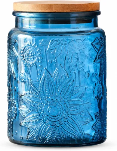 Vista 14 de ANSQU Tarro de vidrio vintage para almacenamiento en encimera de cocina, tarros de dulces con tapas, recipiente de café para café molido, tarro