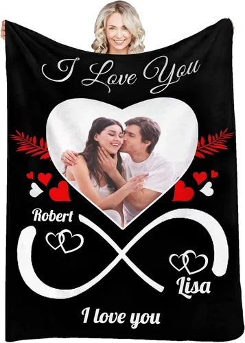 Vista 32 de Manta personalizada con fotos, texto, fotos personalizadas, mantas para adultos y niños, cumpleaños familiar, 1 foto, 50 x 40 pulgadas