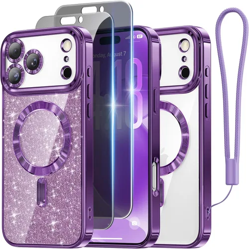 Vista 19 de Meifigno - Funda diseñada para el iPhone 16 Pro de 6.3", [Tarjeta de purpurina y correa para la muñeca] [Compatible con MagSafe]
