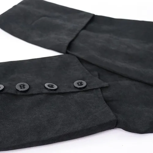 Vista 5 de Homisy Disfraces de Halloween para hombre, chaqueta de capa gótica punk de vapor retro de manga larga con capucha de metal con botones largos, Negro
