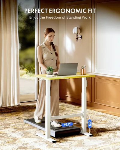 Vista 3 de FLEXISPOT H7 Plus - Escritorio de pie ajustable con resorte de gas, estación de trabajo móvil con rueda, escritorio inalámbrico para habitación