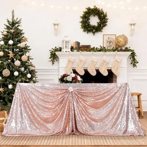 Vista 7 de PartyDelight - Mantel de lentejuelas, rectangular, 60 x 102 pulgadas, oro rosa
