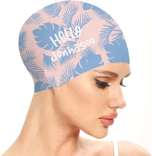 Vista 9 de Gorro de natación para mujer, gorra de natación de silicona para cabello largo con estampado de flores