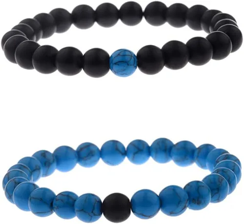 Vista 17 de CNLQ - Pulseras de larga distancia para parejas, regalo a juego, ágata mate de 0.315 in, cuentas de piedra (rojo elástico)