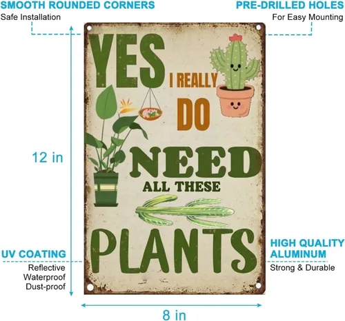Vista 3 de Divertido letrero de pared para amantes de las plantas, letrero de metal retro para jardín, hogar, cocina o invernadero, decoración humorística