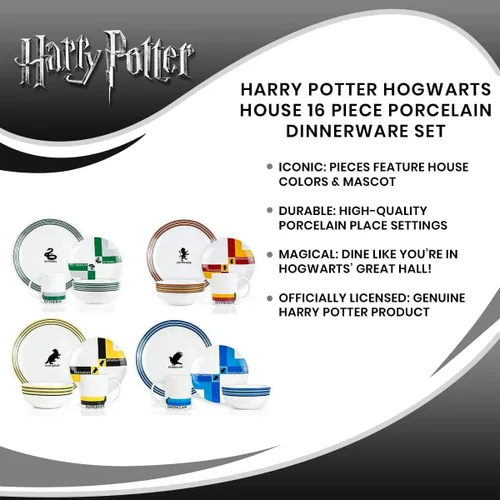 Vista 7 de Juego de Vajilla Harry Potter Hogwarts House de Porcelana de 16 piezas - Incluye 4 Platos Comedores, 4 Platos para Ensalada, 4 Tazones y 4 Tazas