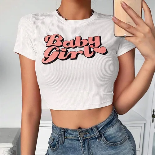Vista 2 de malianna Women Letter Printed T-Shirts Harajuku Kawaii Short Sleeve Crop Tees