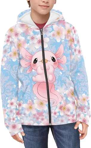 Vista 3 de Sudadera con capucha y cremallera para niños y niñas, suéter casual de cuello redondo suave con capucha