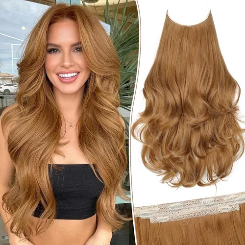 Vista 31 de KooKaStyle Extensiones de Cabello con Alambre Invisible, Largas, Lacias, en Capas, Sintéticas con Alambre Transparente, Tamaño Ajustable, 6 Clips