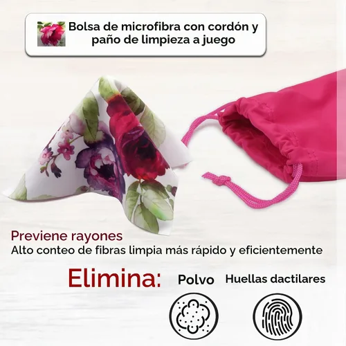 Vista 5 de MyEyeglassCase Estuche rígido para lentes de mujer Estuche protector de carcasa dura con bolsa y paño 1- Rosa de arándano floral