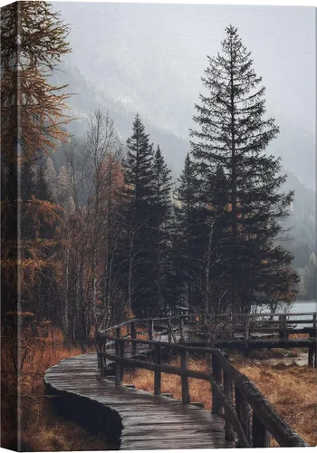 Vista 14 de SIGNWIN Lienzo impreso para pared, diseño de bosque y guardería, cabaña de troncos, invierno, nieve, montaña, bosque, ilustraciones de naturaleza
