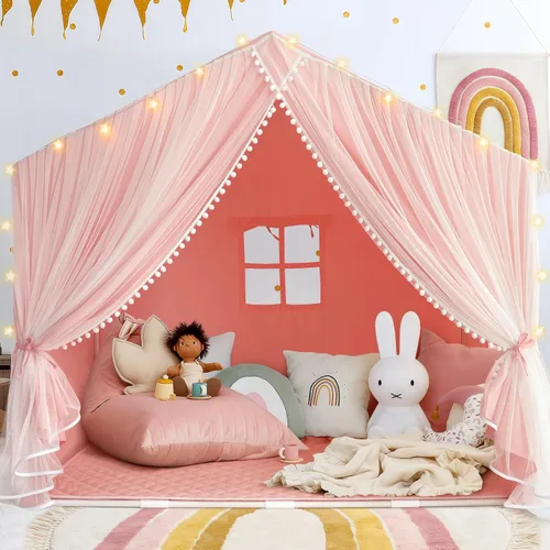 Vista 13 de Razee - Tienda de campaña para niños con alfombrilla acolchada, tienda de campaña para interiores para niños pequeños Large Kids Tent Indoor Beige