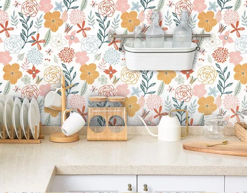 Vista 6 de WENMER Papel tapiz floral para despegar y pegar de 17.71 x 118 pulgadas, papel tapiz floral bohemio, papel de contacto floral rosa, autoadhesivo