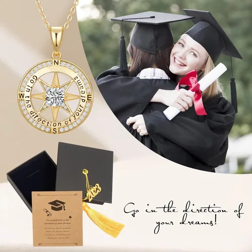 Vista 2 de Regalos de graduación para ella 2023, collar inspirador de brújula para graduados para mujeres y niñas, joyería de clase de 2023, regalos