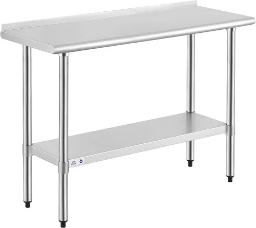 Vista 10 de ROCKPOINT Mesa de acero inoxidable para preparación y trabajo, 14x24 pulgadas; mesa de cocina comercial de metal NSF resistente con estante inferior