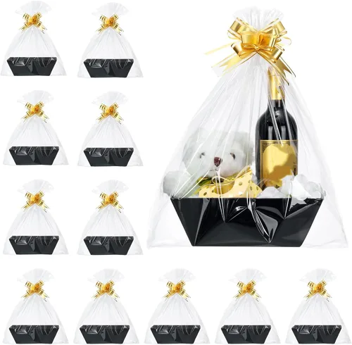 Vista 11 de Thenshop 44 Piezas Canasta para Regalos Canasta de Regalo Vacía a Granel Incluye 12 Bandejas de Cartón 12 Bolsas de Plástico y 20 Lazos Decorativos