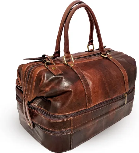 Vista 4 de Bolsa de viaje de cuero con compartimento para zapatos, Marrón