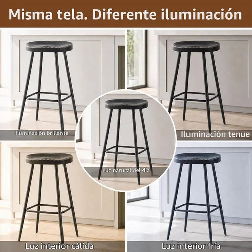 Vista 8 de FIRAVOE Juego de 2 Taburetes de Bar, Taburetes de Bar Modernos de 24" de Altura de Mostrador, Taburetes de Montar sin Respaldo de Cuero Sintético