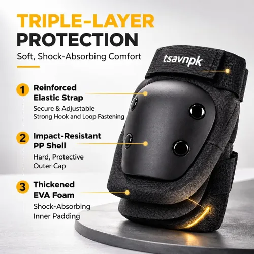 Vista 7 de Adult Knee and Elbow Pads Set with Wrist Guards, Protective Gear for Roller Skating, Inline Skating, Skateboarding, BMX, Scooter & Cycling