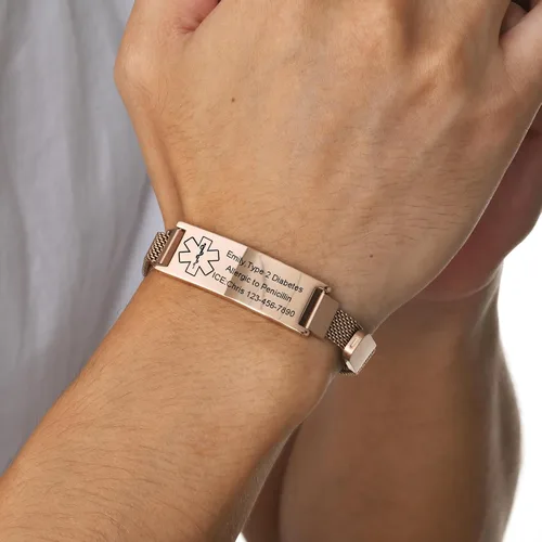 Vista 3 de VNOX Pulsera de identificación de alerta médica para hombres y mujeres, pulseras de alerta médica con grabado personalizado para mujeres y hombres