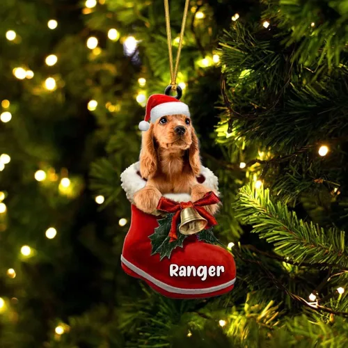 Vista 29 de Amantes de los perros de Navidad – Akita Inu Dog in Santa Boot Adorno de Navidad, adorno personalizado en forma 2D, adorno de Navidad, personaliza