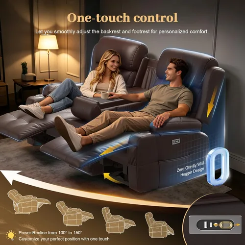 Vista 49 de Sofá de Dos Plazas Reclinable, Sofá Reclinable de Masaje con Gran Capacidad de Peso, Silla de Dos Plazas para RV en Liquidación con Consola, USB