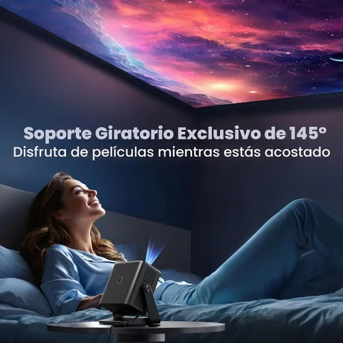 Vista 2 de Proyector con WiFi y Bluetooth – Mini Proyector de Corto Alcance [Soporte Ajustable de 145° y Enfoque Eléctrico y Auto Keystone Zoom 50%] PUTRIMS