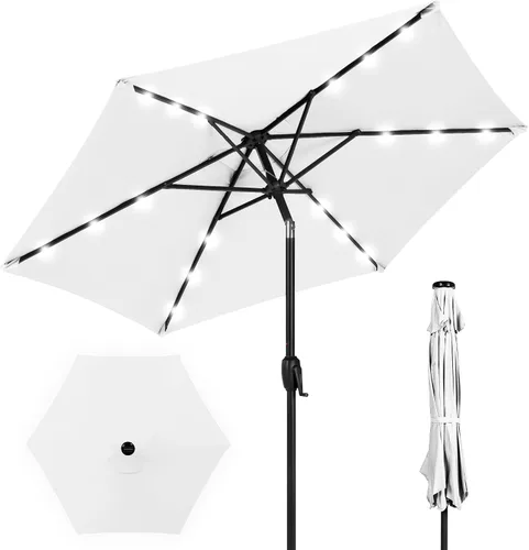 Vista 14 de Best Choice Products Sombrilla de Patio Solar de Poliéster con Luz LED de 10 pies con Ajuste de Inclinación y Tela Resistente a los Rayos UV - Gris