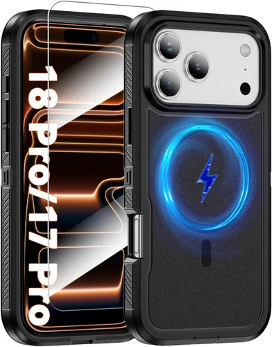 Vista 44 de Funda magnética para iPhone 13/iPhone 14 [compatible con Magsafe] [protector de pantalla de vidrio] [protección de grado militar de doble capa] Negro