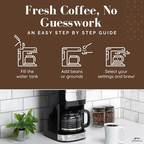 Vista 3 de Cafetera digital de goteo de 12 tazas con molinillo de rebabas integrado, máquina de café programable, filtro reutilizable y tanque de agua