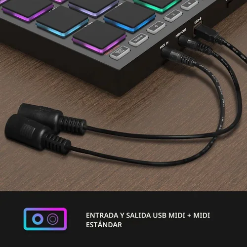 Vista 6 de EMP16 MIDI Pad Controller Beat Maker Machine With Bluetooth 16 almohadillas de ritmo sensibles a la velocidad RGB, 16 niveles, nivel completo/medio