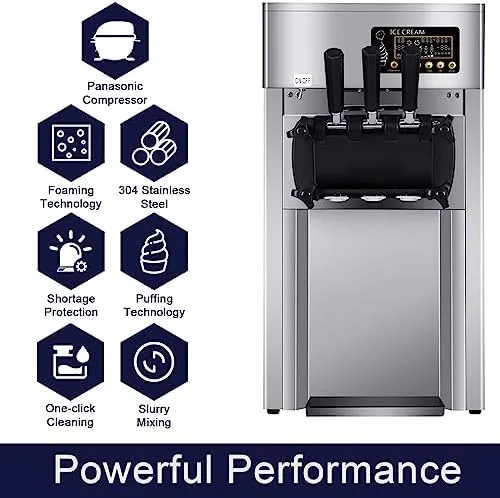 Vista 2 de Commercial Ice Cream Maker, 1200W High Power with Led Display, 18L/H Output, Auto Clean Function, Stainless Steel for Professional Use