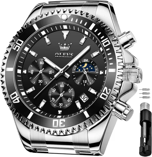 Vista 11 de OLEVS Relojes impermeables para hombre, de acero inoxidable, con cronógrafo, de lujo, color blanco, luminoso, de gran cara, analógico, de cuarzo