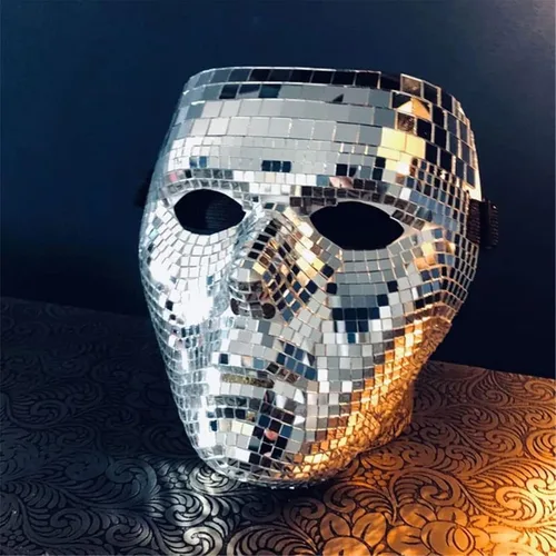 Vista 5 de Shop Love Máscara facial con purpurina de bola de discoteca, máscara musical con purpurina para adultos, máscaras anónimas geniales para fiestas